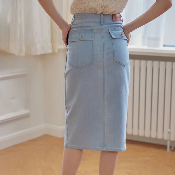 Simple Retro Joe High-waisted Blue Denim Skirt - Picture 3 of 8